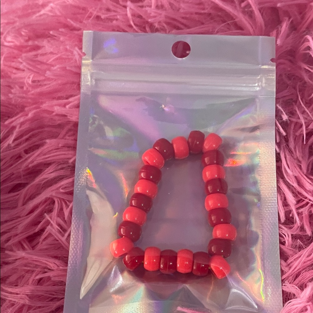 Red and Pink Beaded Bracelet